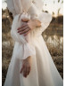 V Neck Ivory Organza Lace Tie Back Airy Wedding Dress